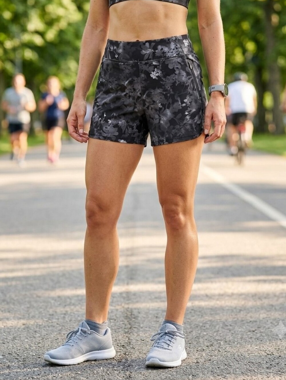 Athleta Black Floral Athletic Shorts Size 6